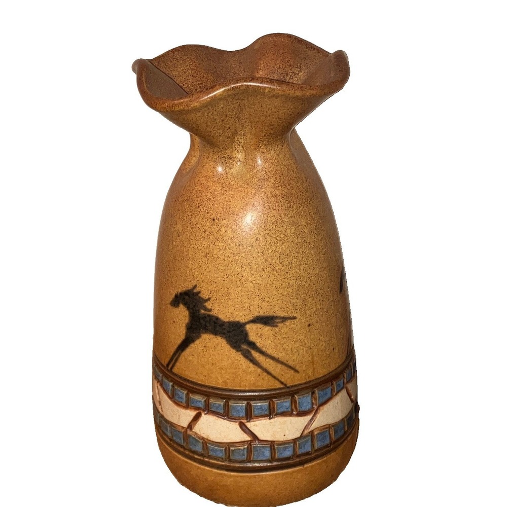 Vintage 8" Michael Schyler Flat Earth Pottery Southwestern Horse Vase Stoneware